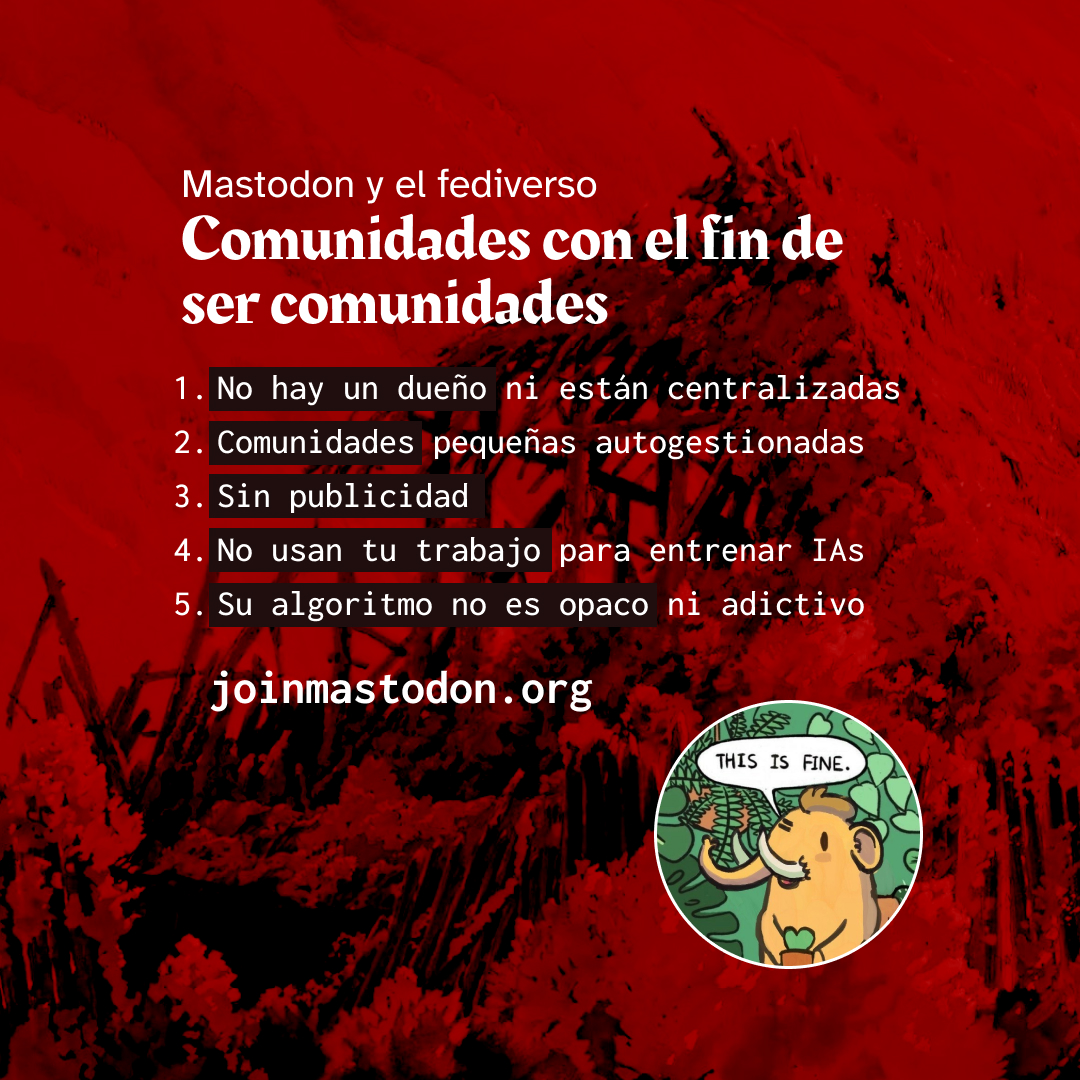 Tuiter es un nido de desinformación y odio... Y muches personas e instituciones se está yendo a otras plataformas
¿Y Bluesky o Threads son una alternativa? 
Si quieres, ta chévere, pero en paralelo hay que habitar alternativas más democráticas: Mastodon