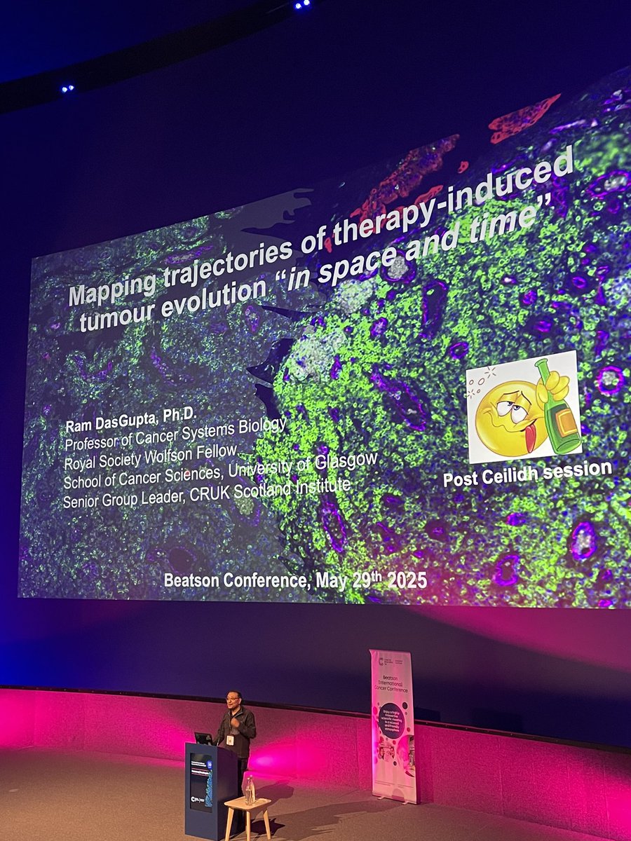 CRUK Scotland Inst (@cruk_si) on Twitter photo After a superb evening at our conference dinner and ceilidh, we’re back for the final day of #BICC2025
First up: Ram DasGupta presenting his lab’s work on mapping trajectories of therapy-induced tumour evolution in space and time
<a href="/DasguptaRam/">Ramanuj Dasgupta</a> | <a href="/UofGCancerSci/">UofG Cancer Sciences</a> After a superb evening at our conference dinner and ceilidh, we’re back for the final day of #BICC2025
First up: Ram DasGupta presenting his lab’s work on mapping trajectories of therapy-induced tumour evolution in space and time
<a href="/DasguptaRam/">Ramanuj Dasgupta</a> | <a href="/UofGCancerSci/">UofG Cancer Sciences</a>