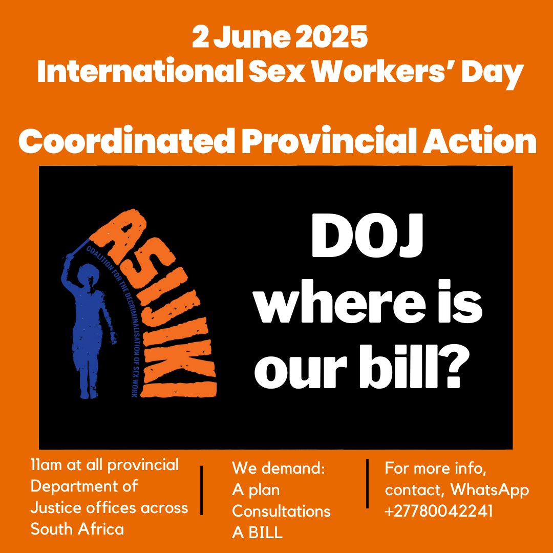 SweatTweets's tweet image. 2 years ago, the DOJ withdrew the Decrim Bill, promising consultations + a new bill.
 📢 We’re still waiting.
 On 2 June we act.
 #WhereIsOurBill #DecrimSexWork #SexWorkIsWork
MEDIA STATEMENT: sweat.org.za/2025/05/29/med…