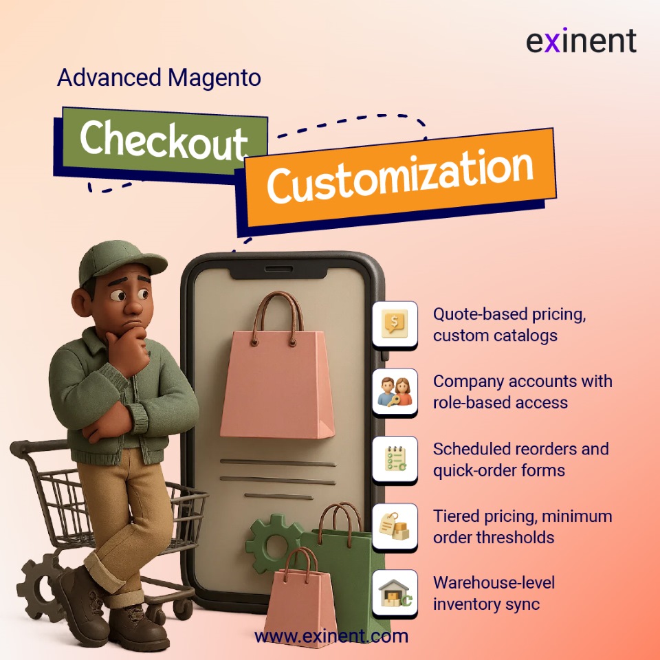 Exinentllc's tweet image. Generic checkout = lost revenue. Exinent engineers build conversion-optimized Magento checkout experiences using deep backend customization. Let&apos;s talk about cutting cart abandonment by design. 
Read More:exinent.com/magento-develo…
#MagentoCheckout #AdobeCommerceExperts #ExinentTech