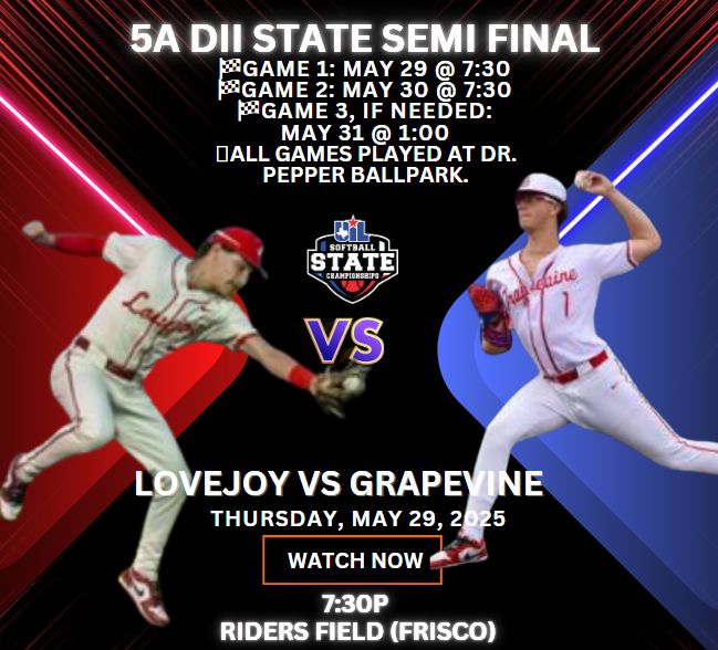 Texas UIL SPORTS (@texasuil_sport) on Twitter photo π¨State Semifinalsπ¨
<a href="/LovejoyBaseball/">Lovejoy High School Baseball</a> vs <a href="/Gvinebaseball/">Mustang Baseball</a>
π
Thursday 29
β° 7:30
πΊ bit.ly/3SrBU1T
<a href="/lovejoyisd1/">Lovejoy ISD</a> <a href="/TylerScarb3/">Tyler Scarborough</a> <a href="/bretthill26/">Brett Hill</a> <a href="/reese_ogden/">Reese Ogden</a> <a href="/lucas_smith_08/">Lucas Smith</a> <a href="/LLDiamondClub/">Lovejoy Leopards Diamond Baseball Booster Club</a> <a href="/JasonWashburn/">Jason Washburn</a> <a href="/coachjjohnson9/">Coach Jonah Johnson</a> <a href="/jack_pettigrew2/">Jack Pettigrew (2025)</a> <a href="/GCISD/">Grapevine-Colleyville ISD</a> <a href="/CoachDillard25/">Josh Dillard</a> π¨State Semifinalsπ¨
<a href="/LovejoyBaseball/">Lovejoy High School Baseball</a> vs <a href="/Gvinebaseball/">Mustang Baseball</a>
π
Thursday 29
β° 7:30
πΊ bit.ly/3SrBU1T
<a href="/lovejoyisd1/">Lovejoy ISD</a> <a href="/TylerScarb3/">Tyler Scarborough</a> <a href="/bretthill26/">Brett Hill</a> <a href="/reese_ogden/">Reese Ogden</a> <a href="/lucas_smith_08/">Lucas Smith</a> <a href="/LLDiamondClub/">Lovejoy Leopards Diamond Baseball Booster Club</a> <a href="/JasonWashburn/">Jason Washburn</a> <a href="/coachjjohnson9/">Coach Jonah Johnson</a> <a href="/jack_pettigrew2/">Jack Pettigrew (2025)</a> <a href="/GCISD/">Grapevine-Colleyville ISD</a> <a href="/CoachDillard25/">Josh Dillard</a>