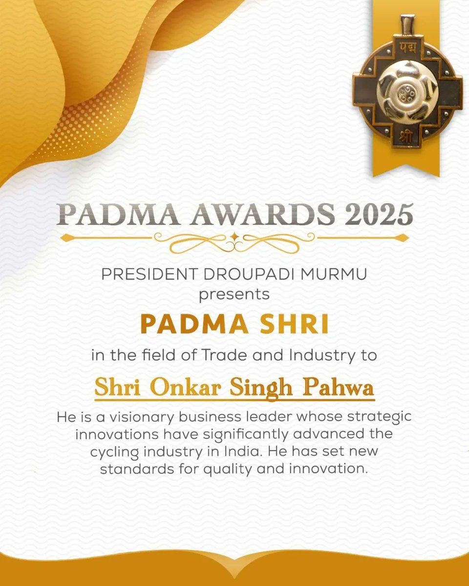 vskpunjab's tweet photo. Heartiest congratulations to Onkar Singh Pahwa ji on being honored with the prestigious Padma Shri Award by the Government of India..
#PadmaAwards2025 #PadmaBhushan #bharat #vskpunjab #VSKBharat #bharat #ProudMoment #punjab #sikh #PadamShree #AvonCycles #TradeAndIndustry https://t.co/DwfdB2yR6j
