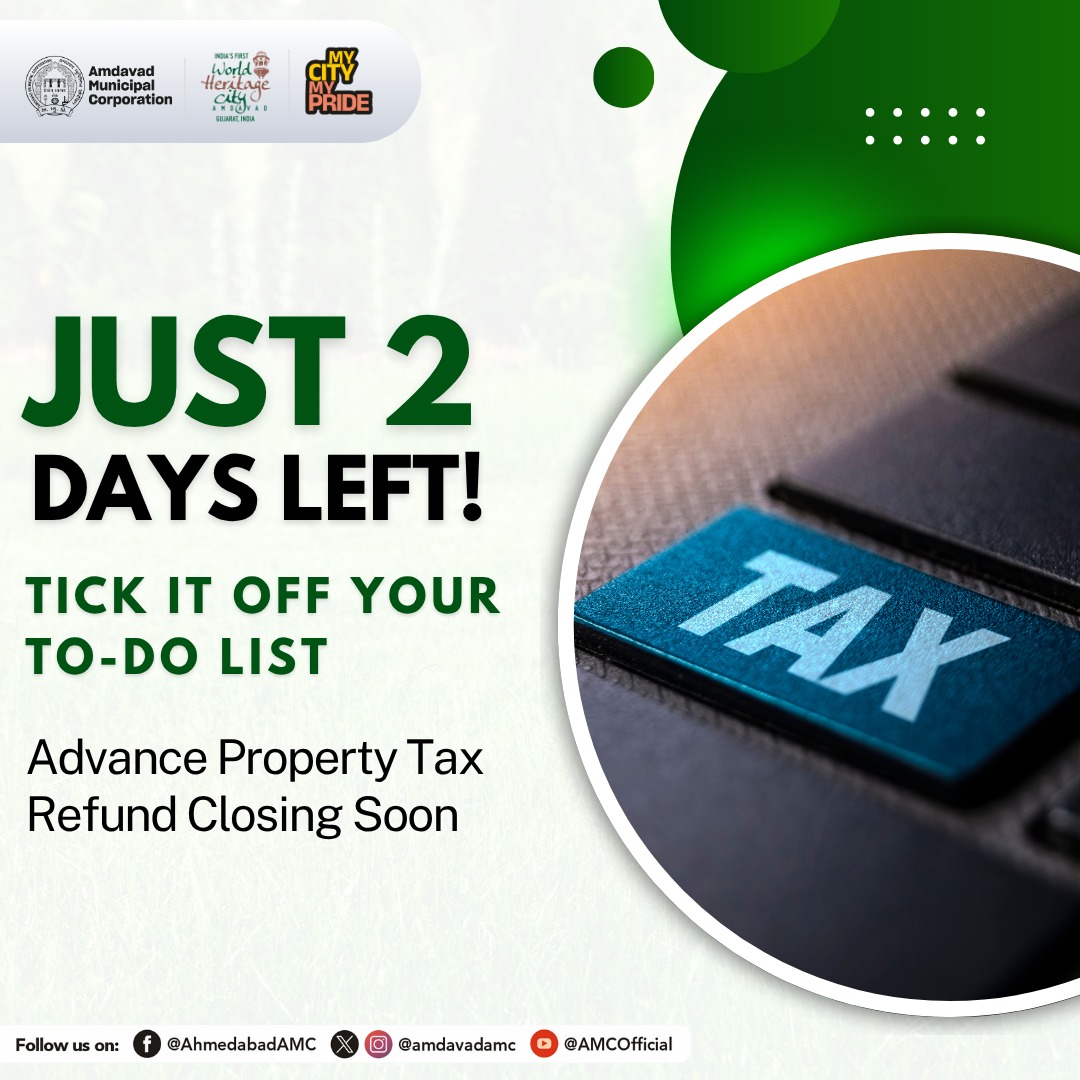 AmdavadAMC's tweet photo. Final stretch to secure your rebate!
Don’t miss out. https://t.co/YoNfOe3LZA
#amc #amcforpeople #SmartTaxSmartSavings #AdvanceTaxBenefit
#AMCPropertyTax #SaveWithAMC #payearlysavemore https://t.co/fihjrLYUpP