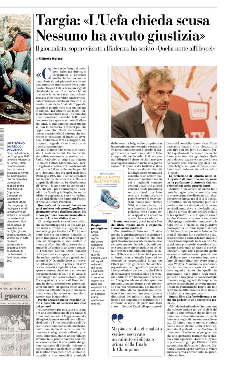 #heysel #unminutoperheysel  Oggi, a 40 anni dalla strage, da <a href="/tuttosport/">Tuttosport</a>  e da <a href="/LaStampa/">La Stampa</a> lanciamo la richiesta a #uefa di un minuto di silenzio prima della finale di #ChampionsLeague per ricordare la strage. Rilanciamo #unminutoperheysel ! senza memoria saremmo luci spente❤️🙏
