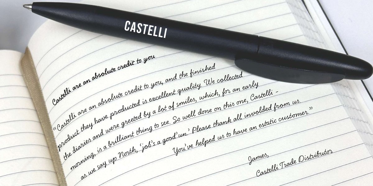 CastelliCorp's tweet photo. Castelli are an absolute credit⭐

James, Castelli Trade Distributor💫

✨Discover more✨...🔗https://t.co/UORW8TxPVi
.
.
.
#CastelliMilano1938Ltd #Testimonial #BCorp™ #MadeInItaly #BCorp™Certified #FSC® #Notebook #Diary https://t.co/3b39O0zHu7