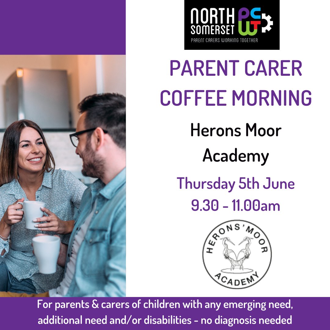 🙋‍♀️Are you a parent or carer to a young person with an additional need, disability or an emerging concern regarding their development and attend Herons’ Moor Academy? 

If so, come and join us for a coffee and a chat - no diagnosis is needed, you will be welcome 🤗