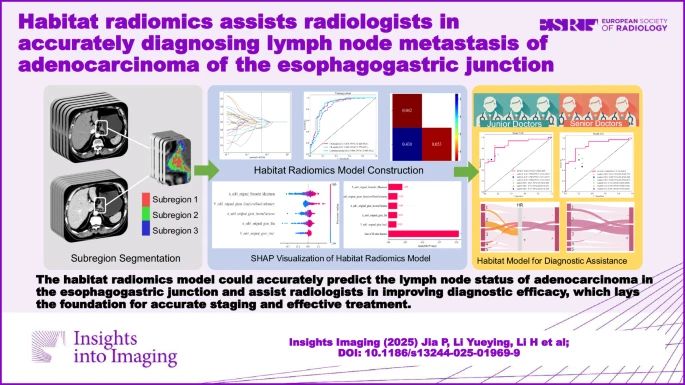In East Asia and some Western countries, the incidence of adenocarcinoma of the esophagogastric junction has been rising. Pingfan Jia et al developed a habitat radiomics model which can facilitate accurate preditions of the lymph node status. 

#InsightsintoImaging