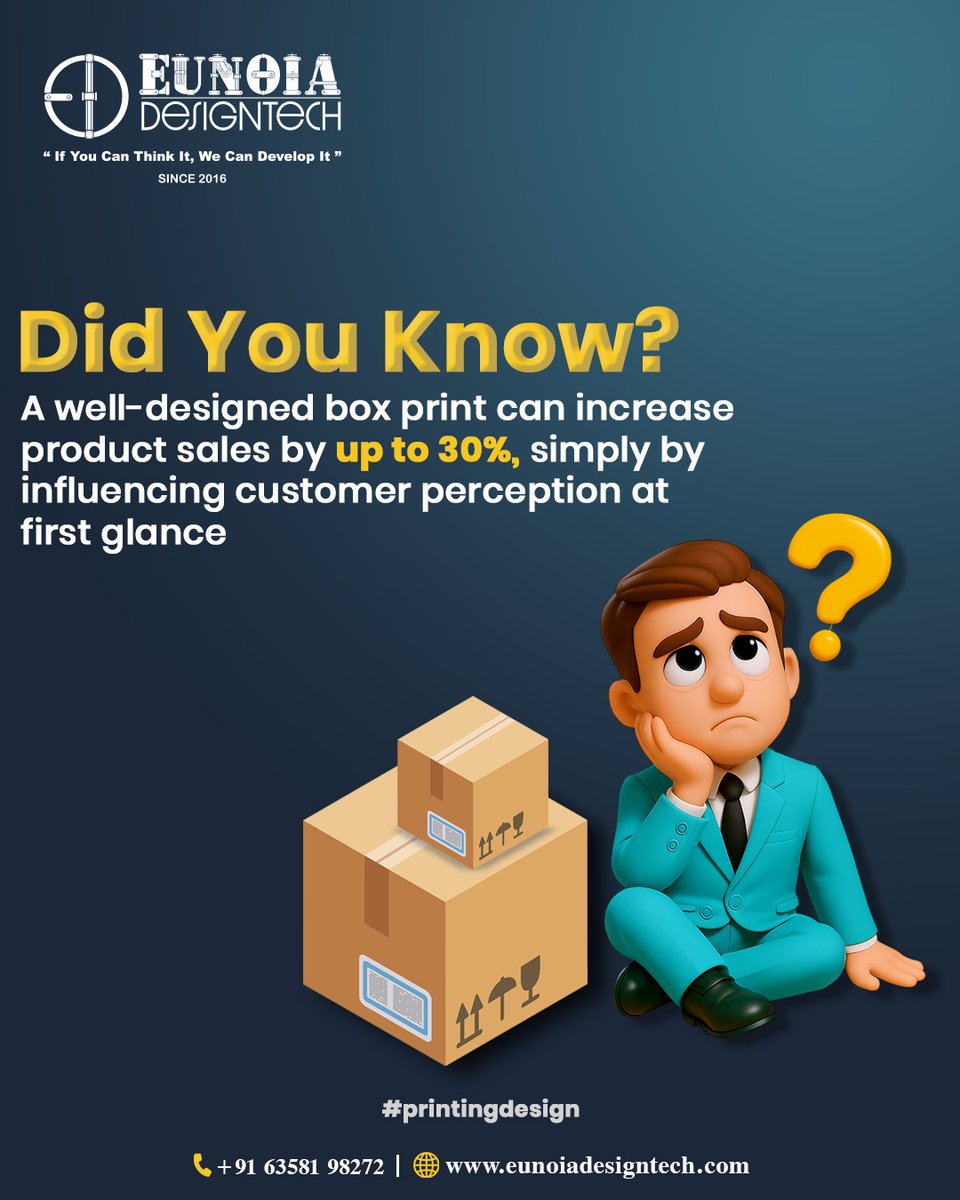 eunoiadesigntec's tweet image. 📦 Why print design on boxes?
Because first impressions sell. 🧠✨
Eunoia makes every detail count.

📞 +91 63581 98272 | 🌐 eunoiadesigntech.com

#PrintingDesign #BoxPrintDesign #SmartDesign #VisualImpact #BrandPerception #EunoiaDesigntech #CreativeDesigns