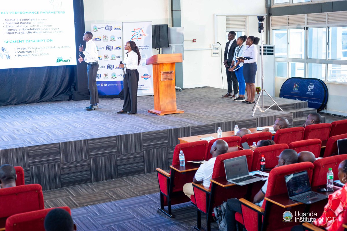 UICTug's tweet photo. Students of @BusitemaUni have presented their groundbreaking project, 'Green Guard 1' - a satellite domestication project that monitors Uganda's wetlands, forests & water bodies using satellite data to support data driven policy for land use, #ClimateAction  and #foodsecurity 
#UgandaInSpace #AerospaceWorkshop2025 #SpaceInnovationUG #NASAAppsUG