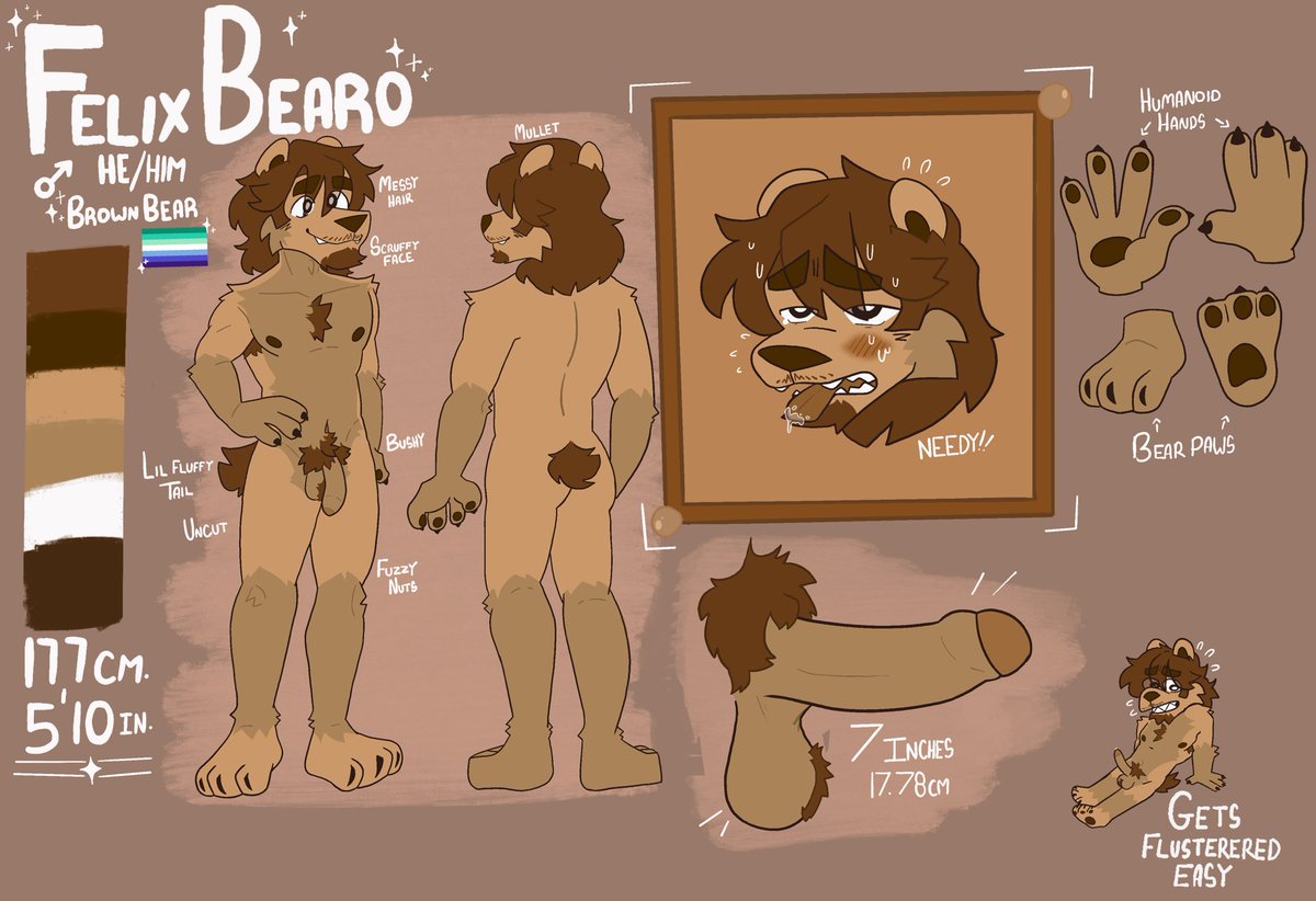 RottenEdz's tweet image. Felix’s new reference sheet but this time it’s a little freakier…
Hope you all enjoy the naked bear 😌
#furry #furryart #nsfw