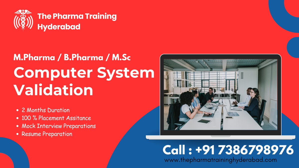 THEPHARMA378021's tweet image. The Pharma Training Hyderabad
thepharmatraininghyderabad.com
Address: 1st Floor, KK Arcade, Plot No 9-16, opp. Konark Theatre Lane, Lalitha Nagar, Dilsukhnagar, Hyderabad, Telangana 500060
#ComputerSystemValidation
#CSVTraining
#CSVJobs
#PharmaCompliance
#GxPCompliance