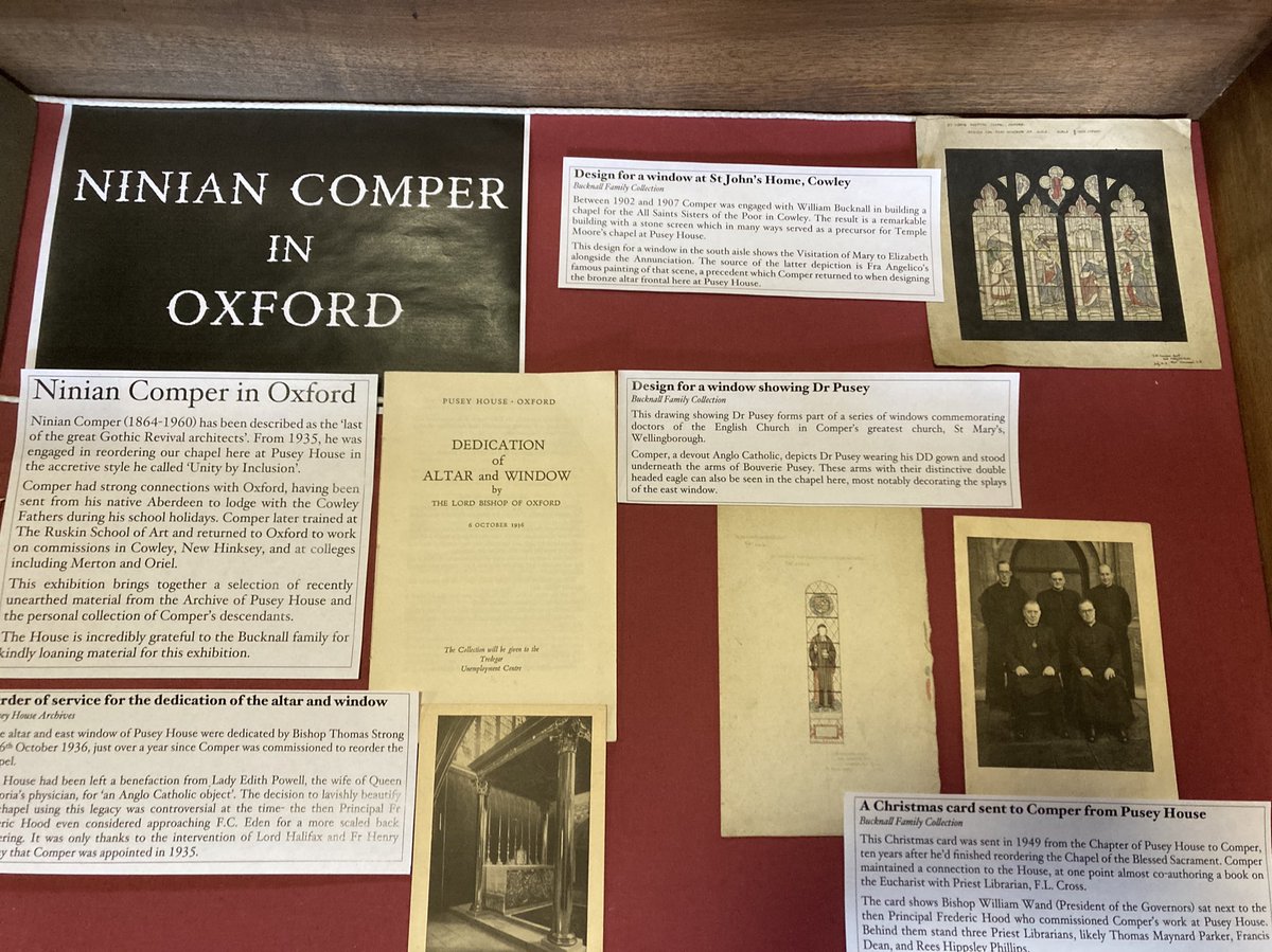 PuseyHouseLib's tweet image. In honour of the great architect Sir Ninian Comper we have an exhibition about him in our library, featuring his notebook from our archive and some of his sketches kindly lent to us by his descendants. 
Come and take a look before Harry Spain’s lecture about Comper at 4pm today!