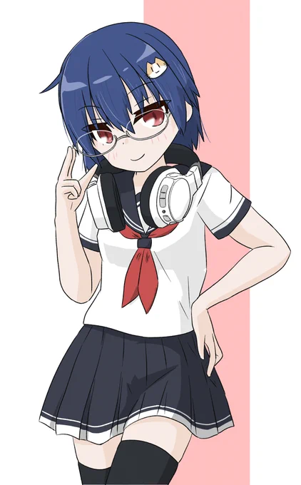 <半袖だよ <ヘッドホン邪魔じゃないの? <…じゃまじゃないよ <ちょっと間があったよ? #オリキャラ #ネコとイヌとメガネっ娘