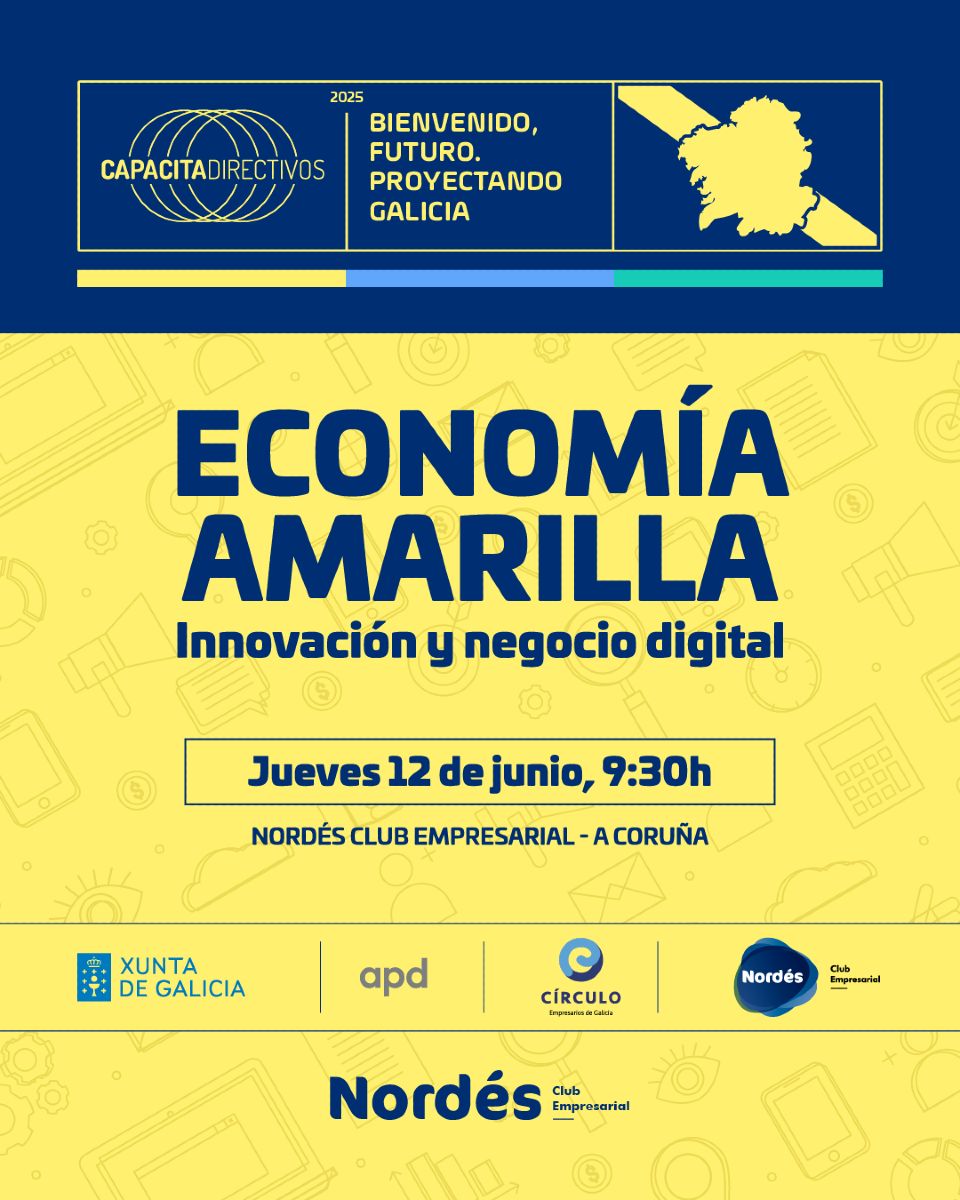 Igape - Instituto Galego de Promoción Económica (@igapexunta) on Twitter photo 📣 <a href="/nordesclub/">Nordés Club Empresarial</a> lidera a organización da xornada "Economía amarela: innovación e negocio dixital" no marco do 'Programa Capacita Directivos 2025'
🗓 12 de xuño
🕐 9:30 h
📍 Nordés Club Empresarial (A Coruña)
Máis información e inscricións ⬇
nordesclubempresarial.gal/evento/bienven… 📣 <a href="/nordesclub/">Nordés Club Empresarial</a> lidera a organización da xornada "Economía amarela: innovación e negocio dixital" no marco do 'Programa Capacita Directivos 2025'
🗓 12 de xuño
🕐 9:30 h
📍 Nordés Club Empresarial (A Coruña)
Máis información e inscricións ⬇
nordesclubempresarial.gal/evento/bienven…