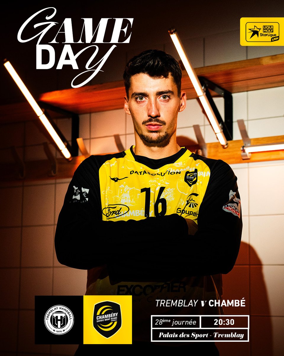 Chambéry Savoie Mont Blanc (@teamchambe) on Twitter photo ⚡️ 𝗚𝗔𝗠𝗘 𝗗𝗔𝗬 ⚡️
🆚 <a href="/TremblayHB/">Tremblay Handball</a>
🕖 20:30
🏟 Palais des Sports - Tremblay
🏆 #LiquiMolyStarLigue I 28ème journée
📺 Handball TV
#NousSommesChambé 🟡⚫️ ⚡️ 𝗚𝗔𝗠𝗘 𝗗𝗔𝗬 ⚡️
🆚 <a href="/TremblayHB/">Tremblay Handball</a>
🕖 20:30
🏟 Palais des Sports - Tremblay
🏆 #LiquiMolyStarLigue I 28ème journée
📺 Handball TV
#NousSommesChambé 🟡⚫️