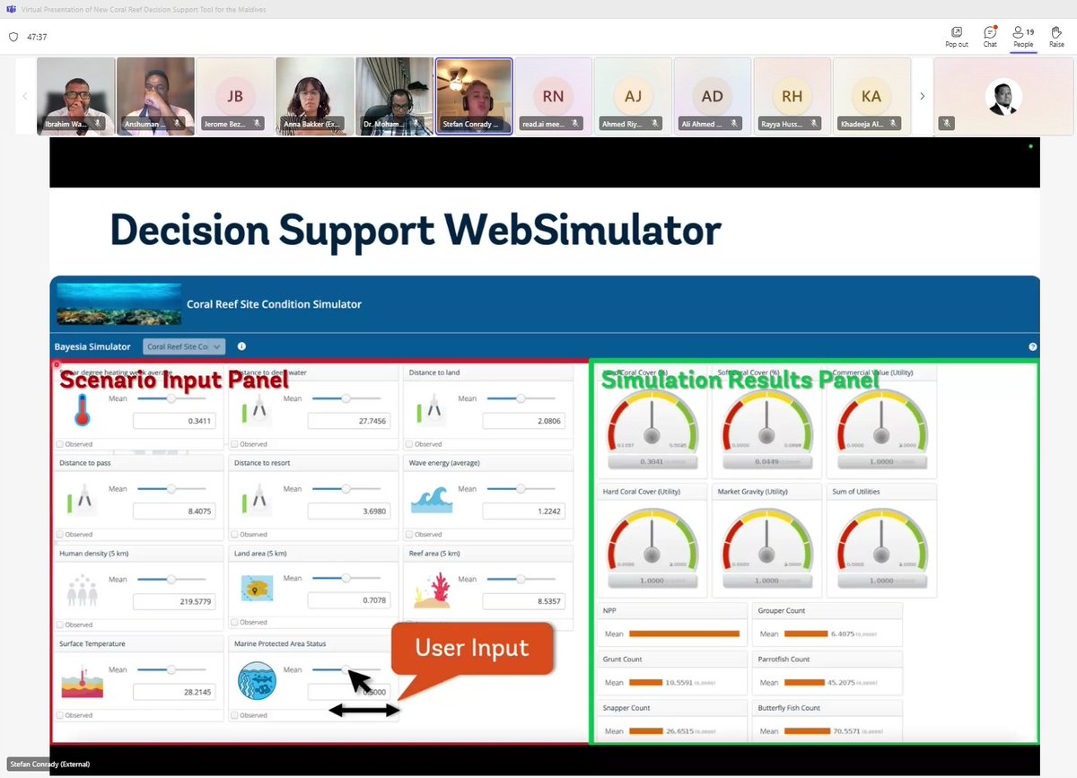 DMADDmv's tweet image. The @WorldBank&apos;s Digital Development Partnership presented a tool developed for the #maldives using #BayesianNetworks to support coral reef and climate resilience in the Maldives. The work would support the Climate Data Platform to be developed by @DMADDmv project.
