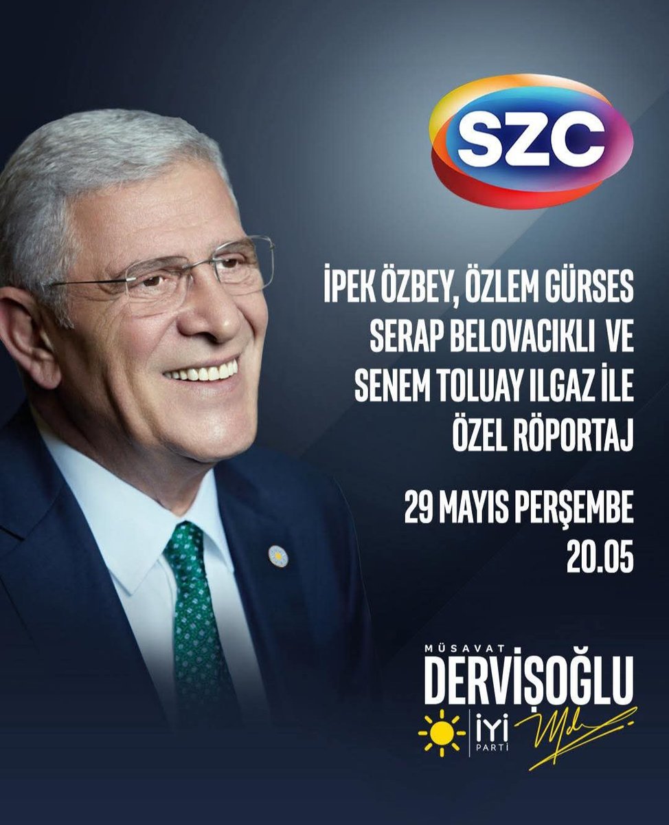 Genel Başkanımız Sayın Müsavat Dervişoğlu;

🗓️ 29 Mayıs Perşembe (BUGÜN)
⏰ 20.05'te
📺 SZC TV ekranlarında

İpek Özbey, Özlem Gürses, Serap Belovacıklı ve Senem Toluay Ilgaz ile Özel Röportaj programına konuk oluyor.

Sizleri de ekran başına bekliyoruz.☀️