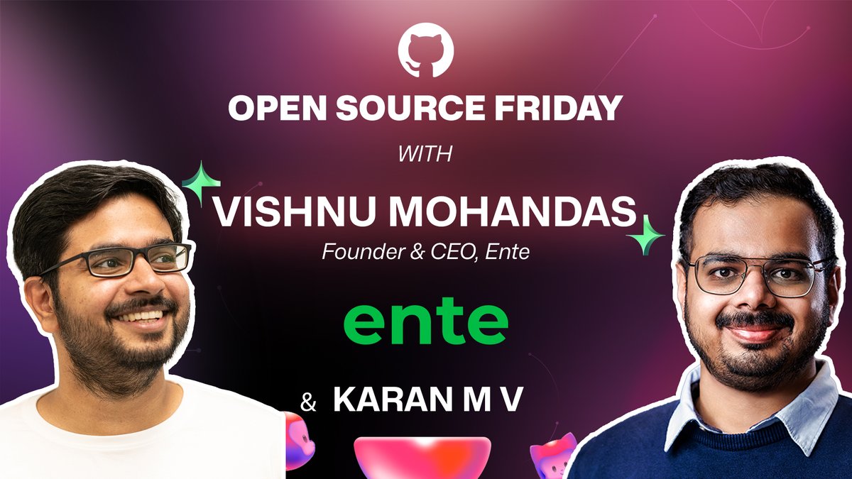 GitHubIndia's tweet image. This Friday on #OpenSourceFriday 🔓

We’re going live with @VishnuKVMD from @enteio — the team building open source, end-to-end encrypted tools for storage and 2FA.

Join us for a deep dive into building secure systems in the open @ 4 PM IST tomorrow 👉 gh.io/osf/in