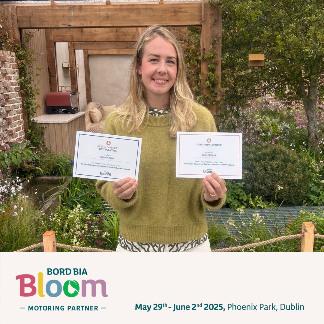 That’s the treble! 🥳 French designer, Louise Checa, wins GOLD at @bordbiabloom alongside Best in Category for planting for the Citroën Downsizers’ Show Garden!

Citroën have now achieved gold for 3 years consecutively at Bord Bia Bloom. Thank you to all designers over the years!