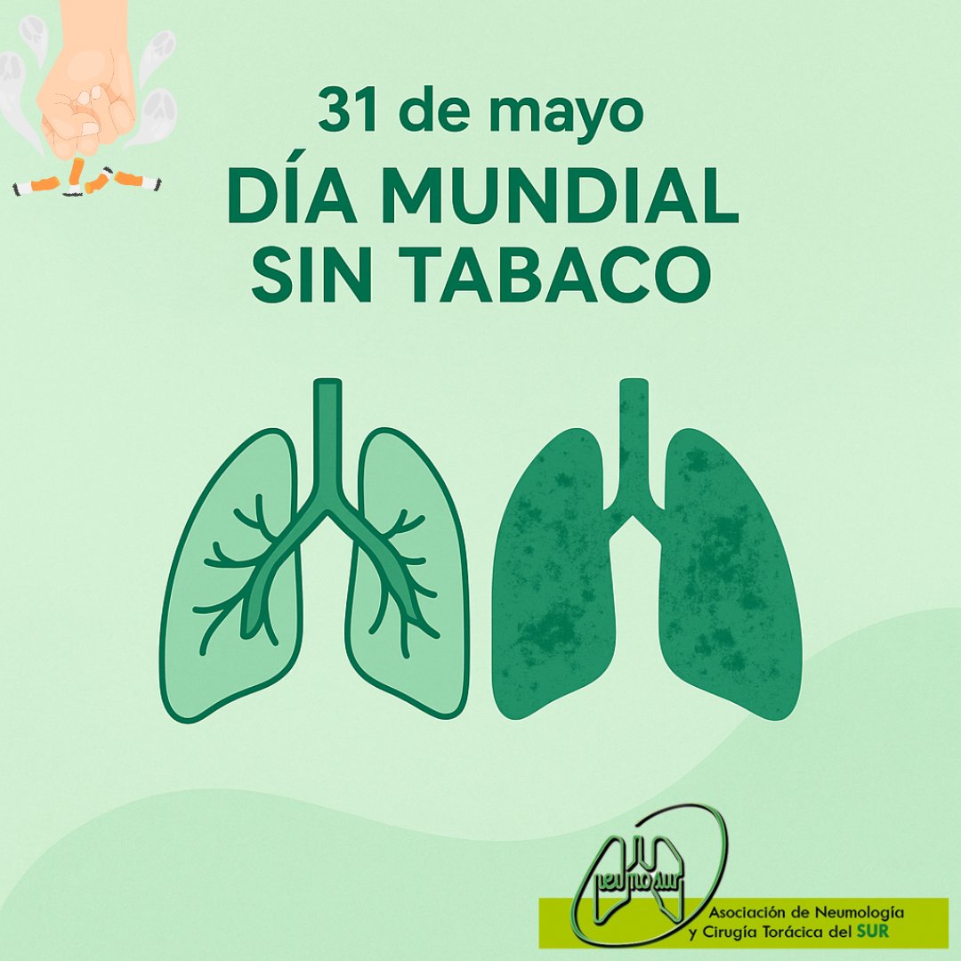 #Neumosur se suma al #DíaMundialSinTabaco: todas las formas de consumo son dañinas. Detectar, tratar y apoyar: papel clave del neumólogo.