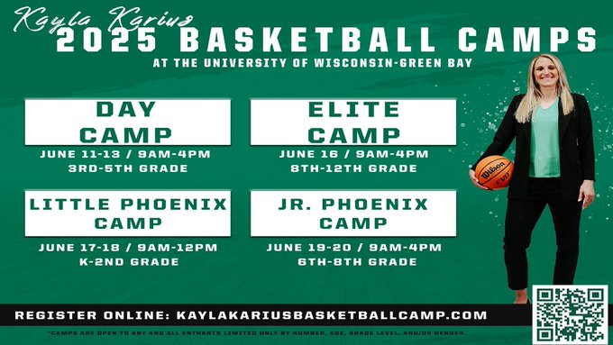 Green Bay Women’s Basketball (@gbphoenixwbb) on Twitter photo 🚨 SPOTS ARE GOING QUICK! Sign up for this summer's <a href="/kayla_karius/">Kayla Karius (Tetschlag)</a> camps today to make sure you get your spot!
#RiseWithUs
🔗 | bit.ly/3S7n54p 🚨 SPOTS ARE GOING QUICK! Sign up for this summer's <a href="/kayla_karius/">Kayla Karius (Tetschlag)</a> camps today to make sure you get your spot!
#RiseWithUs
🔗 | bit.ly/3S7n54p