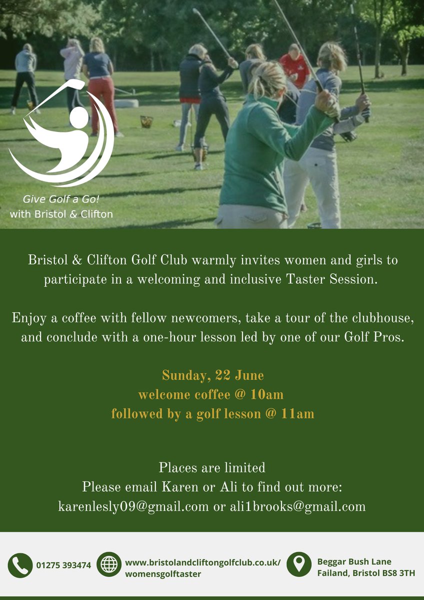 Bristol & Clifton GC (@bandcgolfclub) on Twitter photo Our next Give Golf a Go Taster Session is open for bookings. Please see below to secure your space.
We look forward to welcoming you to Bristol & Clifton Golf Club.
<a href="/glcga/">Glos Ladies Golf</a> <a href="/swsportsnews/">South West Sports News</a> Our next Give Golf a Go Taster Session is open for bookings. Please see below to secure your space.
We look forward to welcoming you to Bristol & Clifton Golf Club.
<a href="/glcga/">Glos Ladies Golf</a> <a href="/swsportsnews/">South West Sports News</a>
