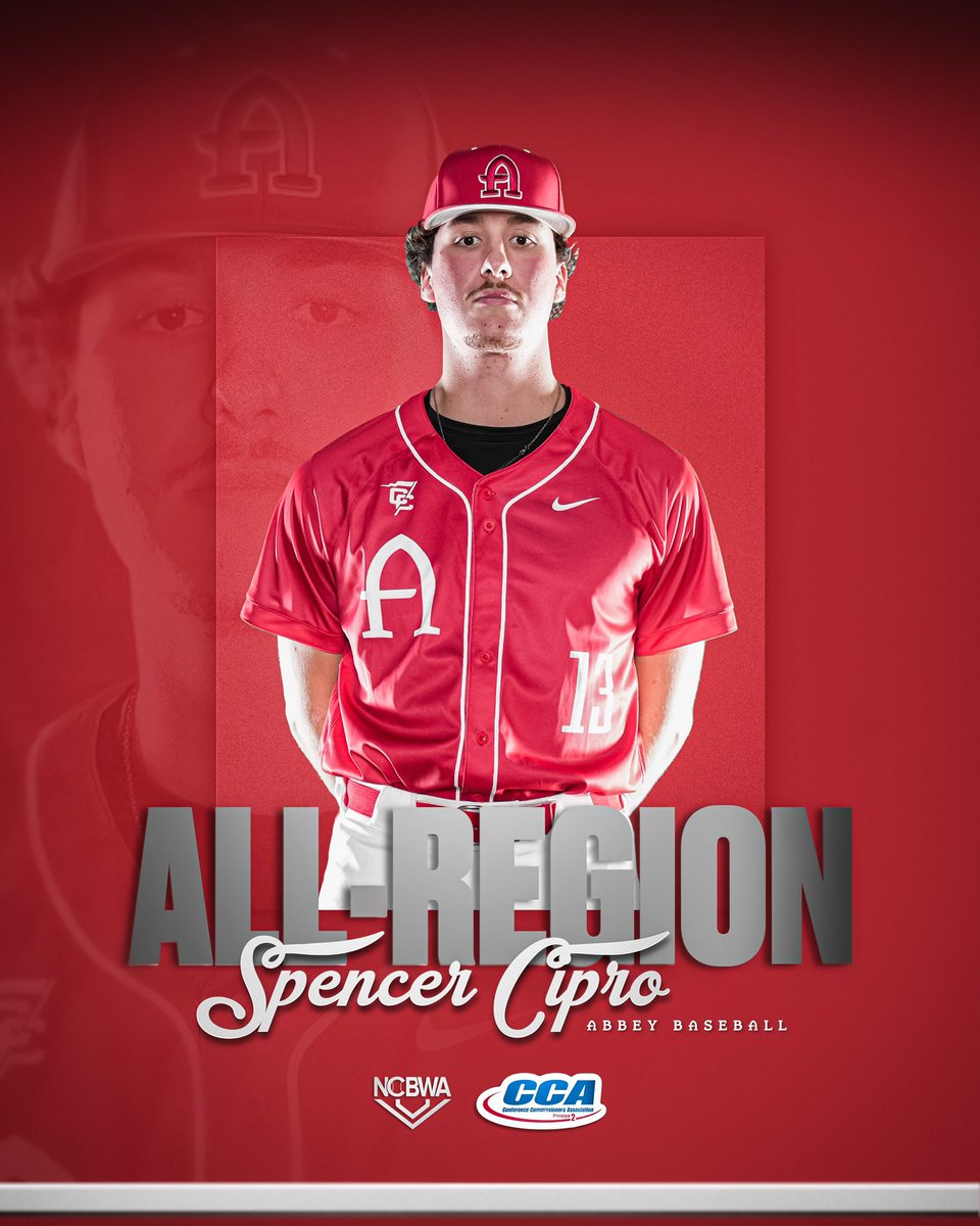 Caleb Burr and Spencer Cipro earn All-Southeast Region honors! 🏅

Burr: ABCA, NCBWA &amp; D2CCA — .353 AVG, 16 HR, 62 RBI, .686 SLG, 21 SB.

Cipro: NCBWA &amp; D2CCA — 10-3 record, 3.44 ERA, 91.2 IP, 5 CG, 64 K.

#RaiseTheRed | #AbbeyAthletics