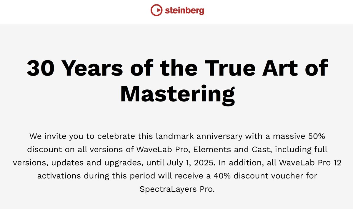 Special Promotion with discounts for Wavelab, now at the Steinberg Store.  steinberg.net/promotion/