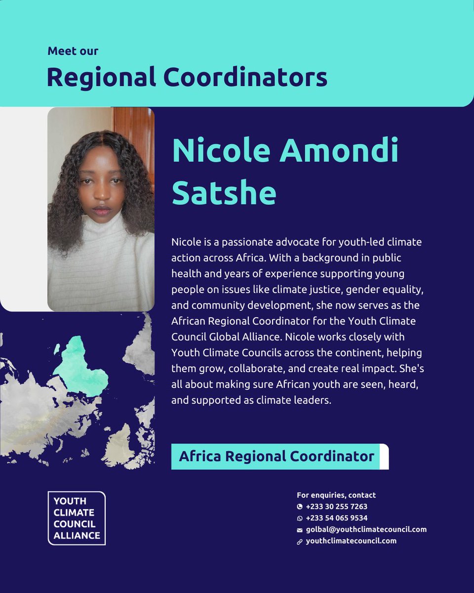 🚀 Meet our amazing coordinators!  
🌐 Margaret Impraim - Global Coordinator 
🌍 Nicole Amondi Satshe- Africa Coordinator 
🌎 Diego Toledo- Latin America Coordinator 
They’re leading youth-led climate action globally! #ClimateInclusion #youth4climatejustice