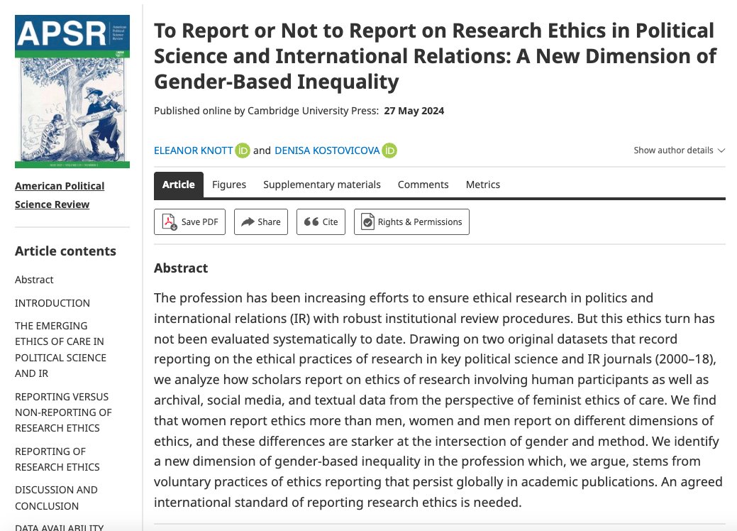 LSE European Institute (@lseei) on Twitter photo Professor in Global Politics <a href="/DenisaKost/">Denisa Kostovicova 🦋 @denisakost.bsky.social</a> has co-authored a new paper with Dr. Eleanor Knott (<a href="/LSEMethodology/">LSE Methodology</a>), which investigates the understudied practice of reporting research ethics in political science and international relations. <a href="/CambridgeCore/">Cambridge Core</a>👇
cambridge.org/core/journals/… Professor in Global Politics <a href="/DenisaKost/">Denisa Kostovicova 🦋 @denisakost.bsky.social</a> has co-authored a new paper with Dr. Eleanor Knott (<a href="/LSEMethodology/">LSE Methodology</a>), which investigates the understudied practice of reporting research ethics in political science and international relations. <a href="/CambridgeCore/">Cambridge Core</a>👇
cambridge.org/core/journals/…