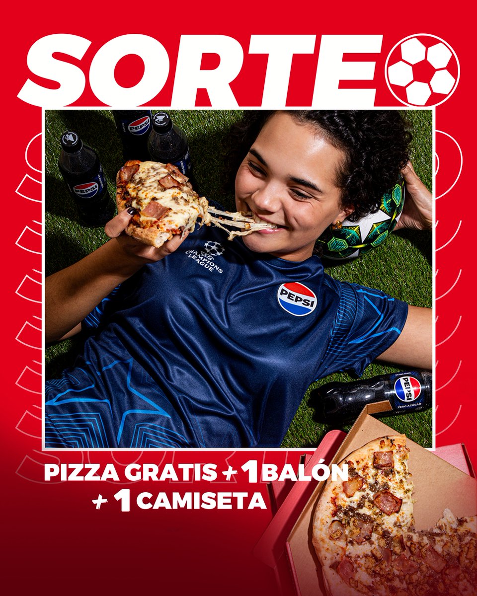 Telepizza España 🍕 (@telepizza_es) on Twitter photo ¡¡¡S⚽️RTEO!!! 🫵🏼 La final se acerca y acertar el ganador tiene premiazo: 1 balón y 1 camiseta de la UEFA Champions League + El Triple de Telepizza puede ser tuyo 🥳
🍕Sigue a <a href="/telepizza_es/">Telepizza España 🍕</a> y a @pepsi_es
🏟️ Haz RT a este tweet
⚽️ Menciona a un colega y el nombre del equipo que ¡¡¡S⚽️RTEO!!! 🫵🏼 La final se acerca y acertar el ganador tiene premiazo: 1 balón y 1 camiseta de la UEFA Champions League + El Triple de Telepizza puede ser tuyo 🥳
🍕Sigue a <a href="/telepizza_es/">Telepizza España 🍕</a> y a @pepsi_es
🏟️ Haz RT a este tweet
⚽️ Menciona a un colega y el nombre del equipo que