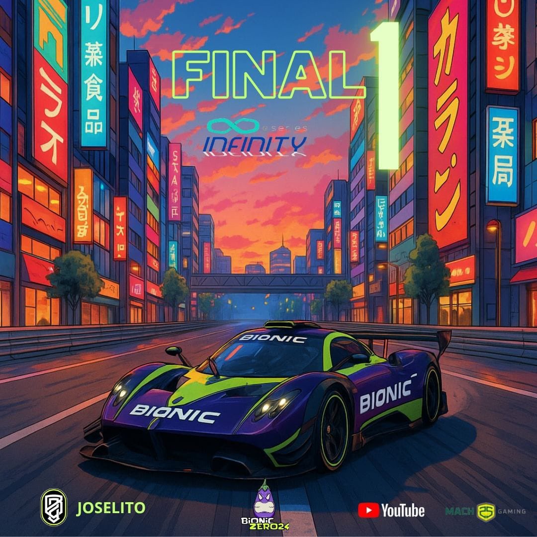 BIONIC Zero 24 (@bioniczero24) on Twitter photo 🏁 RACE DAY 🏁
Acabada la fase de liga, llegamos a la fase final de las <a href="/InfinityGSeries/">Infinity GSeries</a> con ganas de mucho más.
🕒 20:00h
🚗 Pagani Zonda R
👨✈️ <a href="/BZ24_Joselito75/">Bz24_Joselito75</a>
Circuito: Tokio expressway
Síguelo en: youtube.com/@mach25gaming?…
<a href="/Mach25Gaming/">Mach25 Gaming</a>
#GOBZ24 🏁 RACE DAY 🏁
Acabada la fase de liga, llegamos a la fase final de las <a href="/InfinityGSeries/">Infinity GSeries</a> con ganas de mucho más.
🕒 20:00h
🚗 Pagani Zonda R
👨✈️ <a href="/BZ24_Joselito75/">Bz24_Joselito75</a>
Circuito: Tokio expressway
Síguelo en: youtube.com/@mach25gaming?…
<a href="/Mach25Gaming/">Mach25 Gaming</a>
#GOBZ24