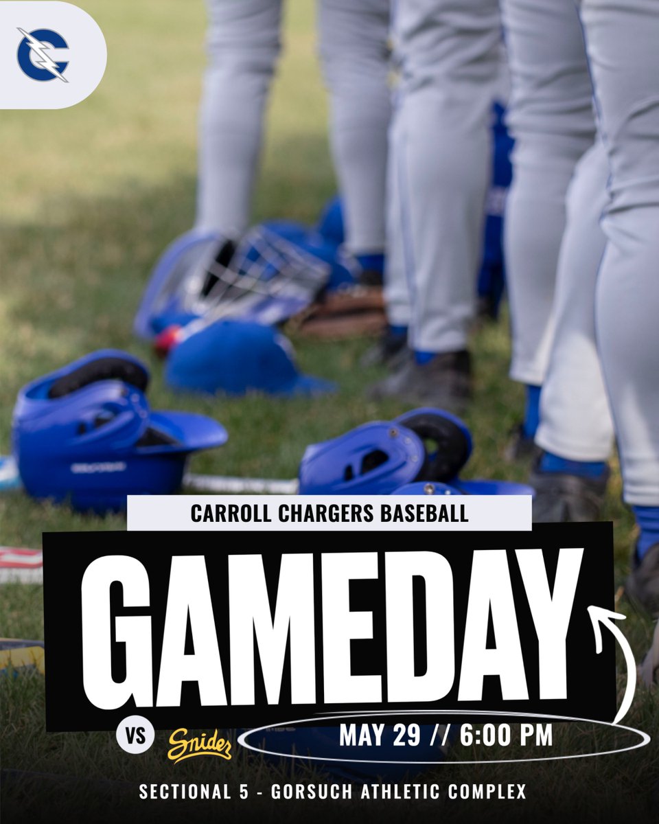 🚨 GAME DAY 🚨
🆚 Snider Panthers
📍 Gorsuch Athletic Complex
⌚ 6:00 pm
📺  ihsaatv.org/carrollhighsch…
Weather:  71 ☁️

#WeAreCarroll |#ChargingOnToVictory |
#HereComeTheChargers | #GoChargers |
#MUDITA | #LET