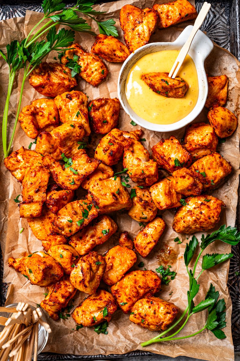 Make crispy air fryer #chicken bites in just 15 minutes! Pair these juicy bites with your favorite dipping sauce for an easy meal or appetizer. #recipes diethood.com/chicken-bites/
