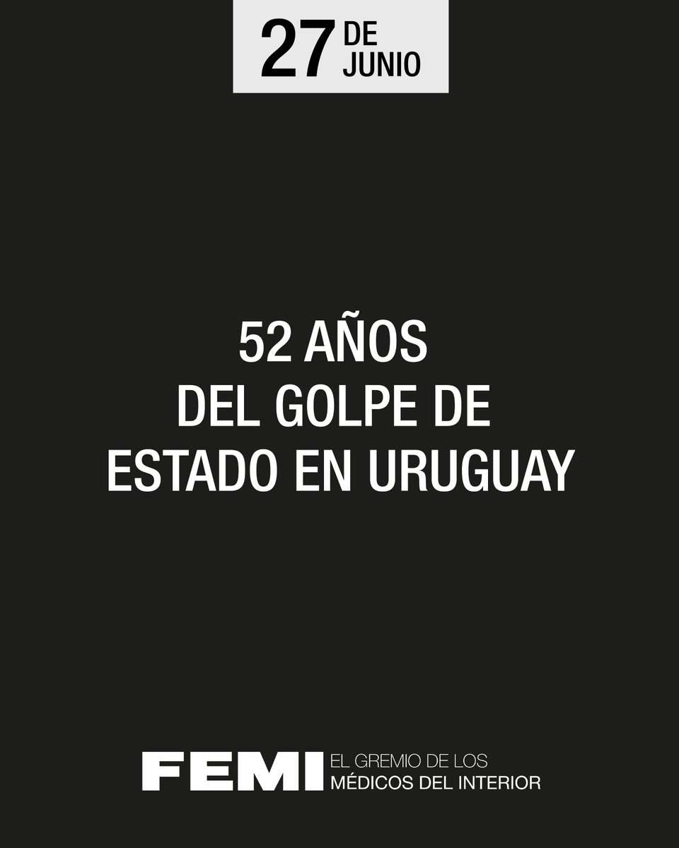 A 52 años del golpe de Estado, desde FEMI reafirmamos el compromiso con la democracia, los derechos humanos y la memoria.
Como trabajadores de la salud recordamos y reflexionamos. Porque no hay salud sin derechos humanos.
Porque el ''Nunca Más'' es una responsabilidad compartida.
