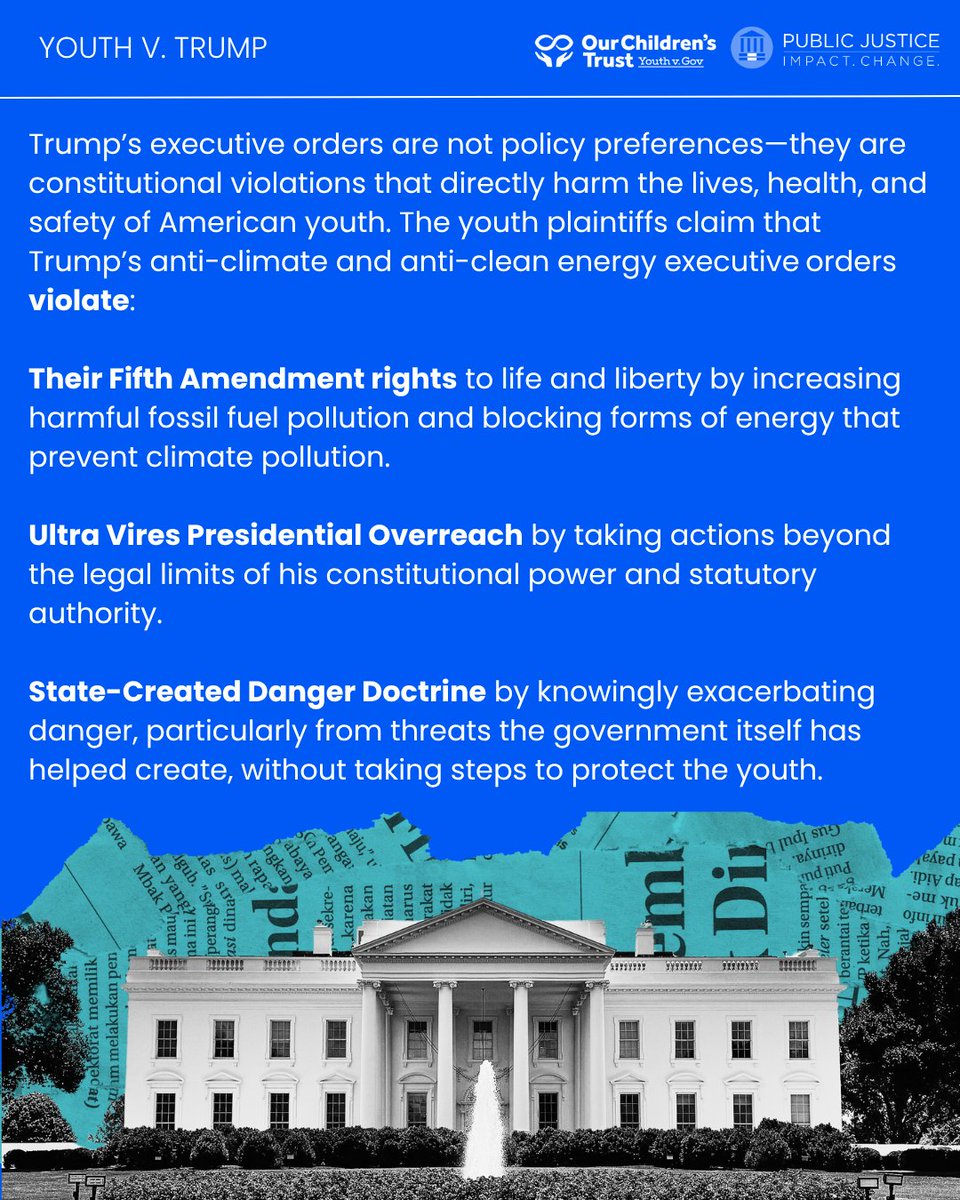 youthvgov's tweet image. 🚨 Youth from Montana and four other states are suing the Trump administration for violating their constitutional rights with executive orders that fast-track fossil fuel projects, worsen the climate crisis, and suppress climate science. PR: bit.ly/youthsuetrump-… #YouthvGov
