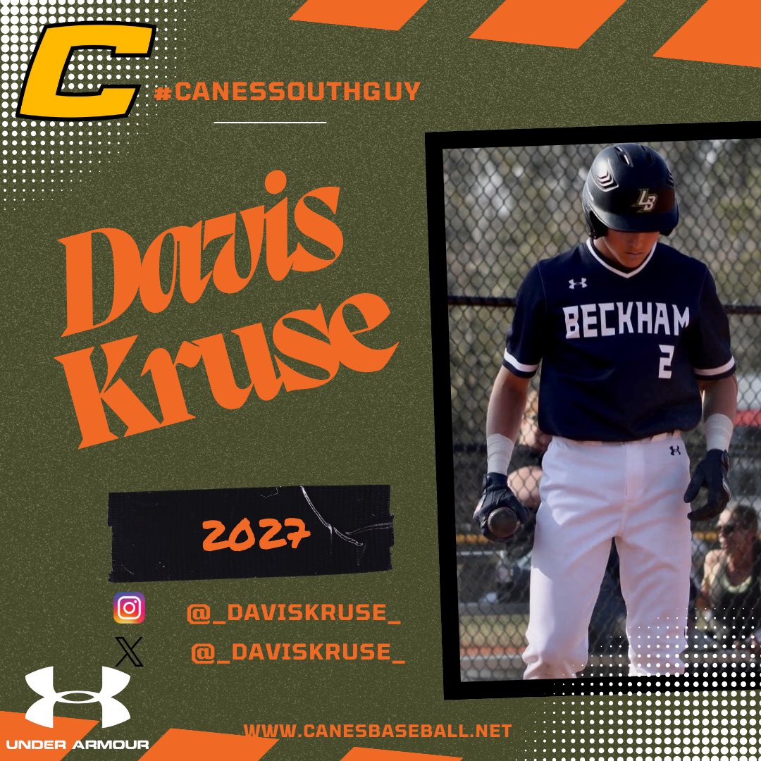 Canes South (@canessouth) on Twitter photo Meet the #CanesSouthGuy
Davis Kruse (<a href="/_daviskruse_/">Davis Kruse</a>)
2027
INF
Lucy Beckham HS
South Scout 2027
5’8”
140
R/R
Favorite MLB Team: Atlanta Braves
<a href="/TheCanesBB/">Canes Baseball</a> <a href="/DynamicBaseball/">Dynamic Baseball</a> Meet the #CanesSouthGuy
Davis Kruse (<a href="/_daviskruse_/">Davis Kruse</a>)
2027
INF
Lucy Beckham HS
South Scout 2027
5’8”
140
R/R
Favorite MLB Team: Atlanta Braves
<a href="/TheCanesBB/">Canes Baseball</a> <a href="/DynamicBaseball/">Dynamic Baseball</a>