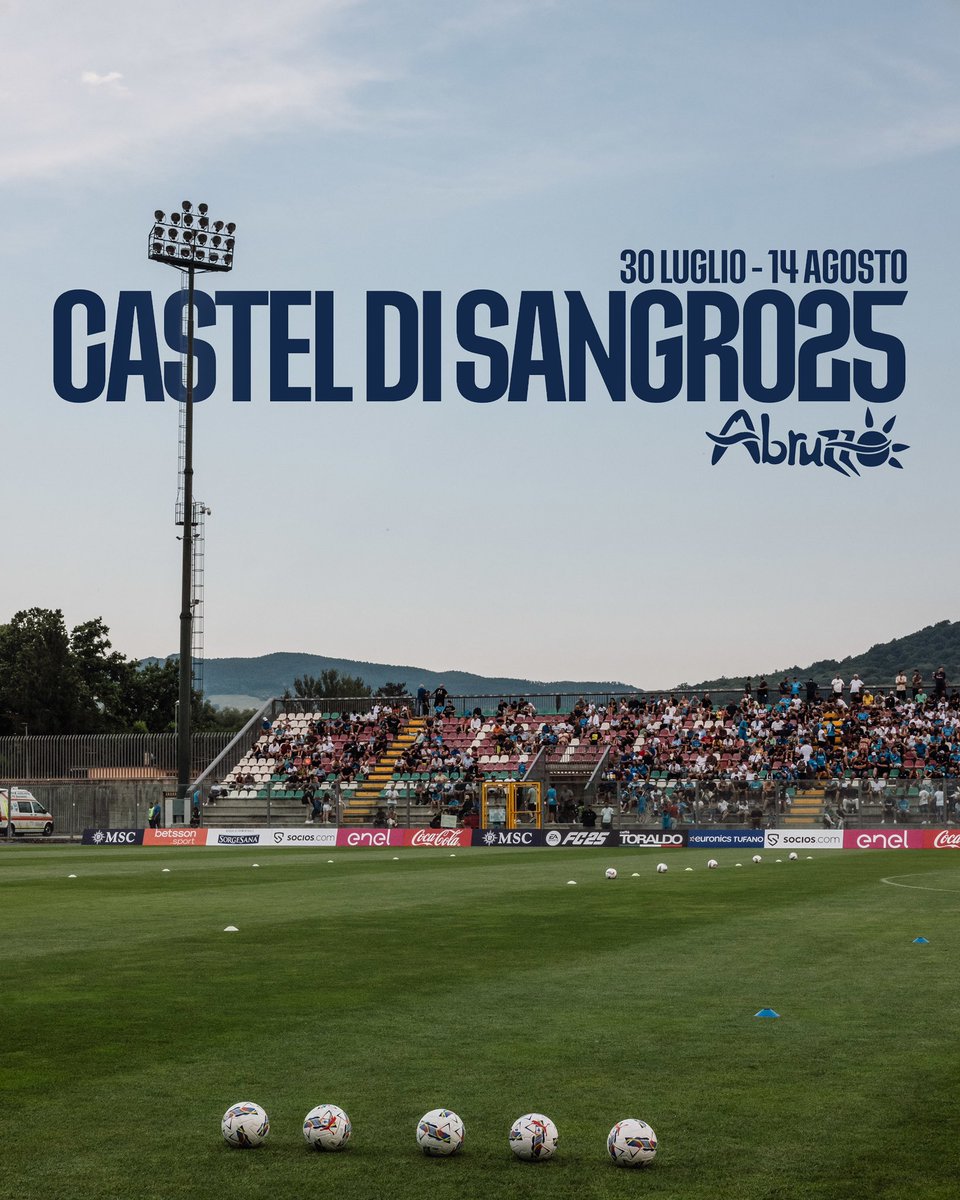 📍 Il Napoli Campione d’Italia torna a Castel di Sangro!
⚽ Dal 30 luglio al 14 agosto, gli azzurri saranno in ritiro in Abruzzo per preparare la stagione 2025/26.
Allenamenti aperti, amichevoli internazionali, Summer Village e tanto entusiasmo! 💙

Leggi la news 👉