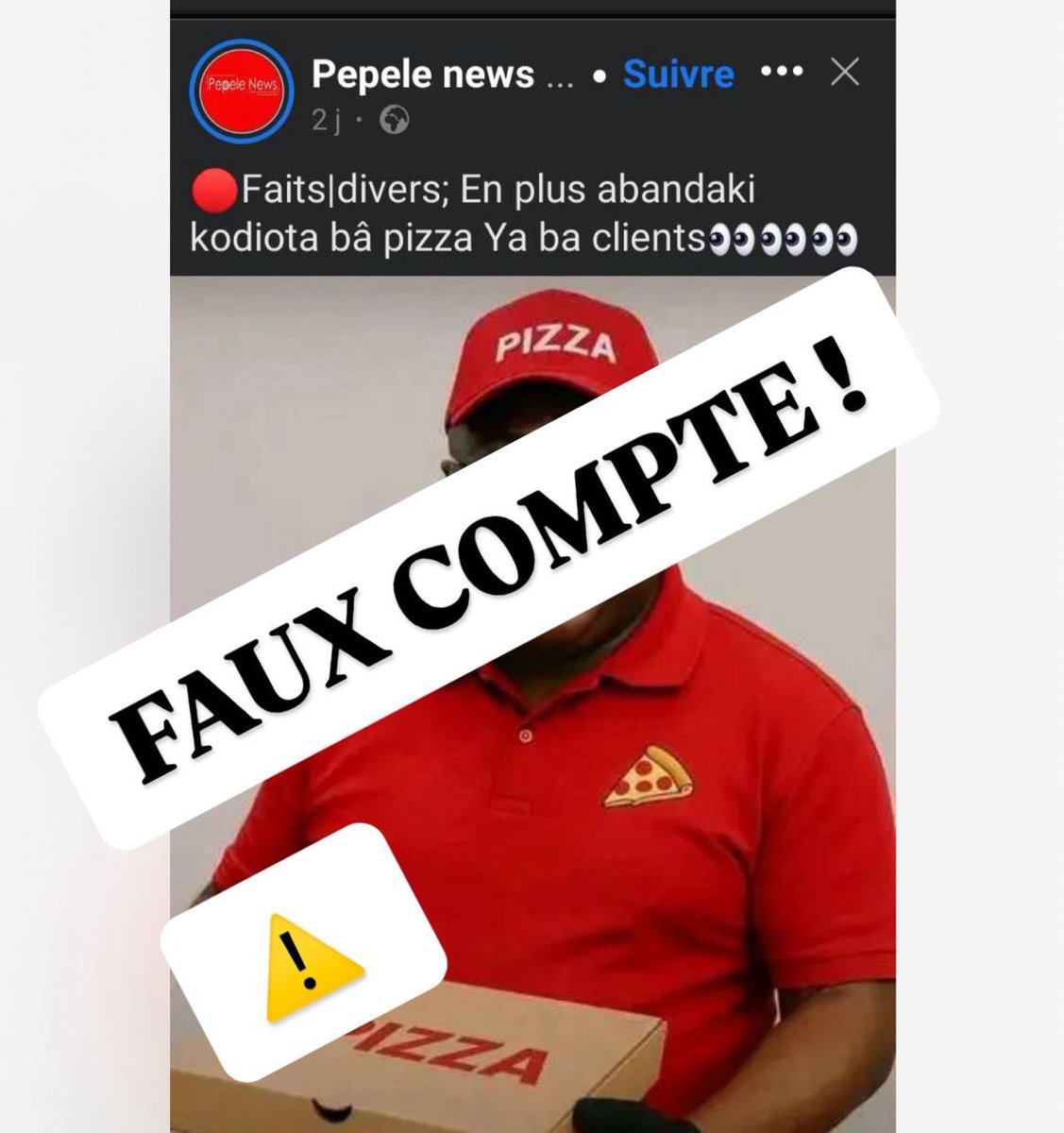 pepele_news's tweet photo. 🔴 ATTENTION ! ⚠️
Cette page n’a aucun lien avec notre rédaction officielle Pepele News.
Il s’agit d’un faux compte qui usurpe notre identité.

🚫 Merci de ne pas suivre, ne pas partager, et si possible de signaler cette page à Facebook.
📌Notre seule page officielle est ici : 
🔗 https://t.co/l85vgJPh9b 

Merci pour votre vigilance 🙏
— L’équipe Pepele News