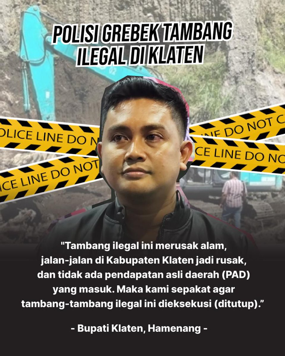 Tim gabungan Bareskrim Polri bersama Puspom TNI dan Satreskrim Polres Klaten gerebek tambang pasir ilegal di Dukuh Mojo, Desa Kendalsari, Kec Kemalang
Sejumlah orang ditangkap tmsk operator alat berat dan 15 truk

"Eksekusi tutup..!" kata Masbup Klaten <a href="/hamenang/">Hamenang Ismoyo</a>