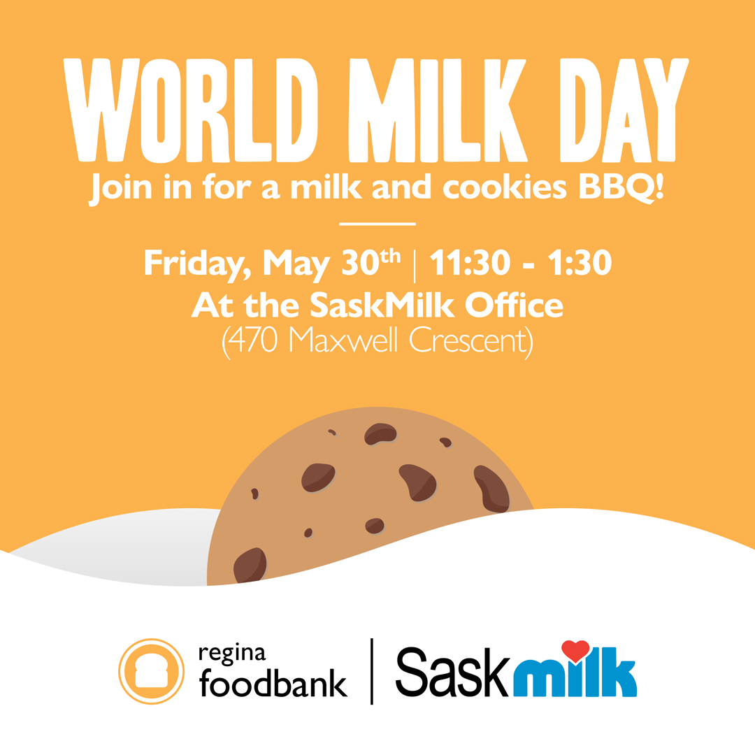 Join us on your lunch break tomorrow and give back. We're partnering with <a href="/SaskMilk/">SaskMilk</a> for a delicious fundraiser to celebrate #WorldMilkDay the best way we know how – with milk, cookies, and hotdogs! All proceeds directly support the Regina Food Bank. ❤️🥛