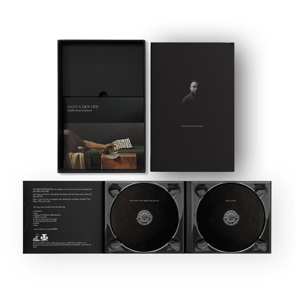 Have A Nice Life – Deathconsciousness CD Box Set
Back in print for the first time years and available to pre-order from The Flenser. 

This deluxe edition includes the full 2CD album and the original 76-page book, housed in a sturdy box.
Finally back on CD in its most complete