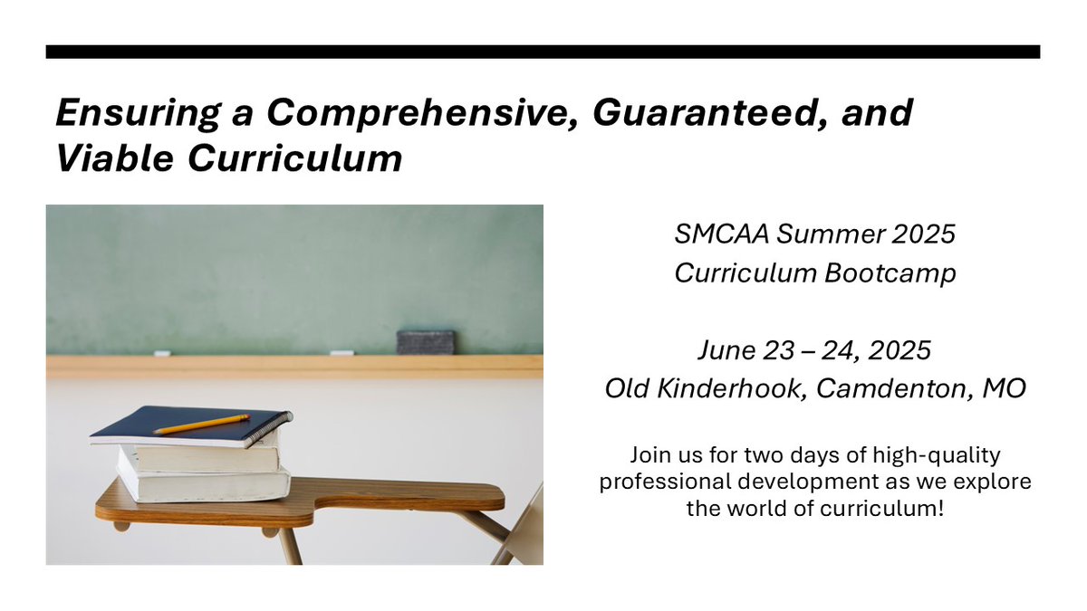 SMCAAjcmo's tweet image. What makes a well-planned curriculum? How can we ensure our curriculum is comprehensive, guaranteed, and viable? These questions and more will be addressed during our SMCAA 2025 Curriculum Bootcamp! Visit smcaa.org for more info!