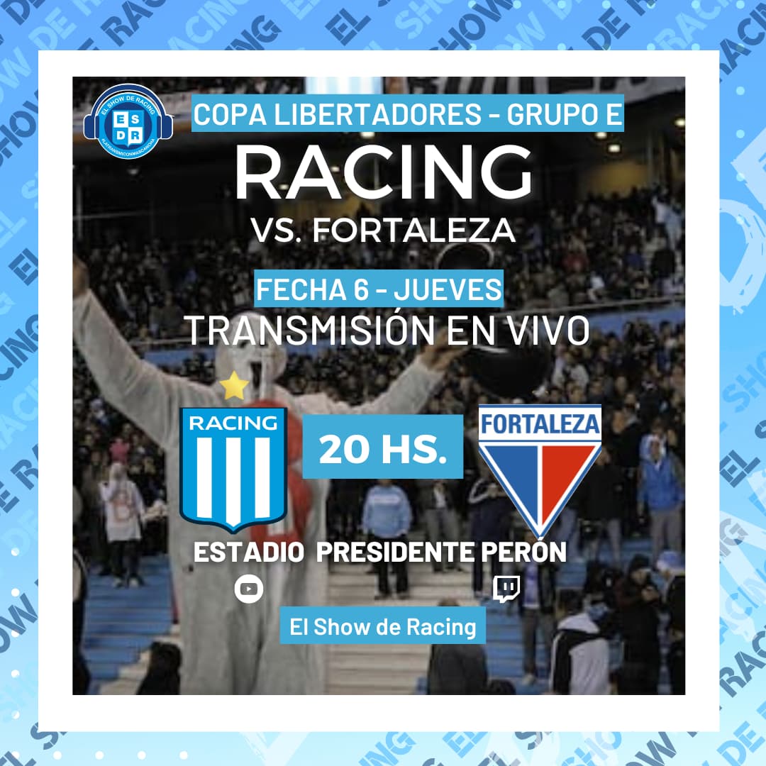 El Show de Racing (@elshowderacing) on Twitter photo Hoy 20hs sumate a la transmi x nuestro Canal de Youtube 🎤⚽👊
Relata <a href="/DanielRiverolp/">Daniel Rivero</a>
Comenta <a href="/fedetedescook/">fedetedesco</a>
Vamos Academia 👊
#Racing #CopaLibertadores Hoy 20hs sumate a la transmi x nuestro Canal de Youtube 🎤⚽👊
Relata <a href="/DanielRiverolp/">Daniel Rivero</a>
Comenta <a href="/fedetedescook/">fedetedesco</a>
Vamos Academia 👊
#Racing #CopaLibertadores