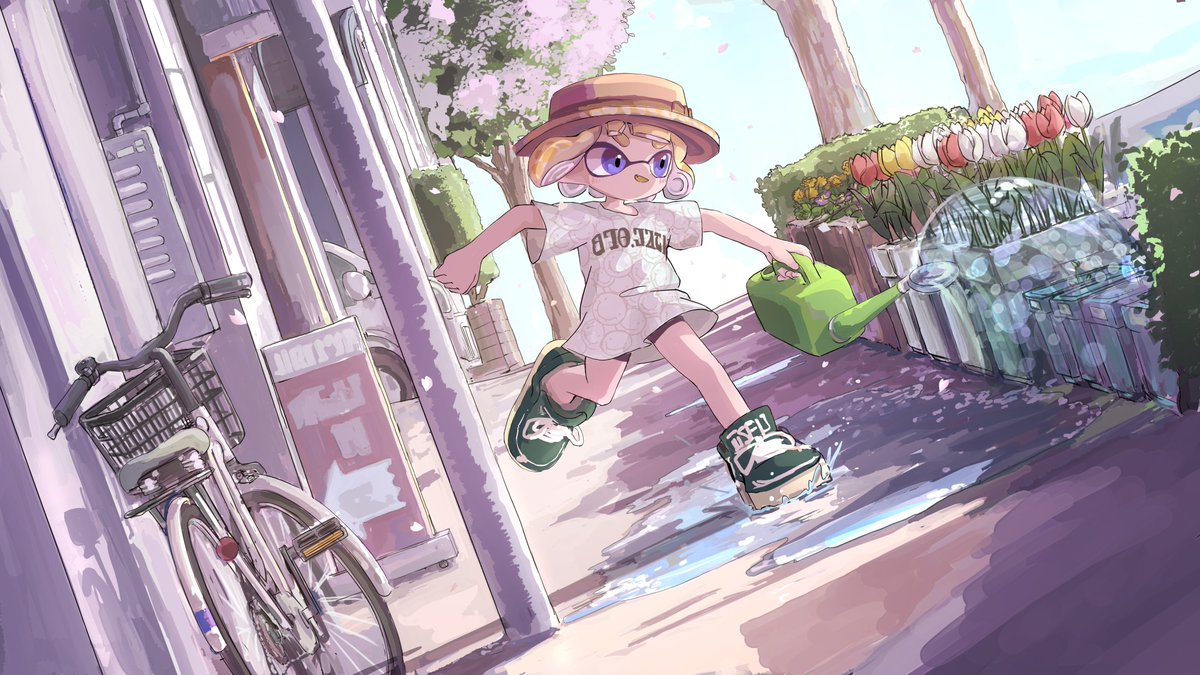 n_s8p's tweet photo. みてー！しろっぺさん(@ maple_albus)に描いてもらったよー！なでーこにお水貰ってお花も嬉しそう(^^) https://t.co/mToeRnvODt