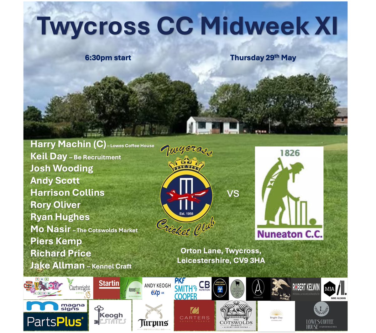 Twycross CC (@twycrosscc) on Twitter photo **Team News**
Our unbeaten midweek Xi host <a href="/NuneatonCC/">Nuneaton CC</a> 1s in the Quarter Final of the Tommy Hilditch cup.
Go well boys! 🔵🟡
#TTID ✊ **Team News**
Our unbeaten midweek Xi host <a href="/NuneatonCC/">Nuneaton CC</a> 1s in the Quarter Final of the Tommy Hilditch cup.
Go well boys! 🔵🟡
#TTID ✊