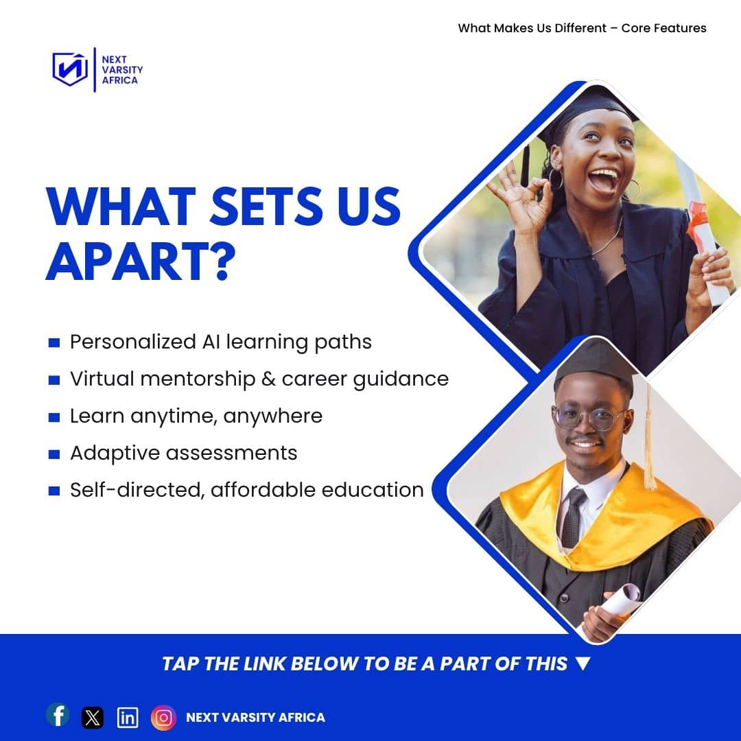 Rewrite the rules of learning! At Next Varsity Africa, AI adapts to YOU. Learn at your pace, get mentorship, and explore careers. Education, reimagined for you! 
chat.whatsapp.com/DzCB2dQZ9vJAo3…

 #EdTechAfrica #PersonalizedLearning