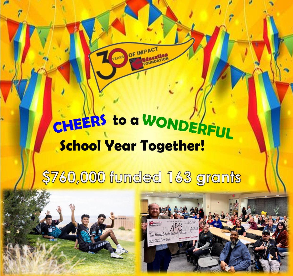We Did It Together! As the school year wraps up, we’re celebrating an incredible year of community-powered success! Thanks to unwavering support, we funded over $760,000 through 163 grants to schools and departments across APS. Here's to a year of impact and  brighter one ahead.
