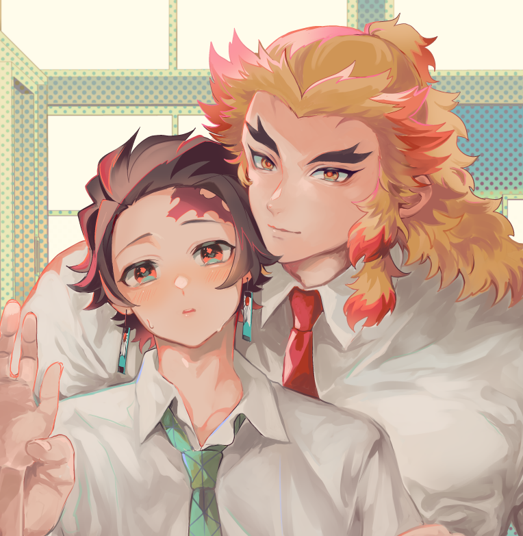 竈門炭治郎 ,煉獄杏寿郎 「だいたい完成～」|伊吹蓮のイラスト