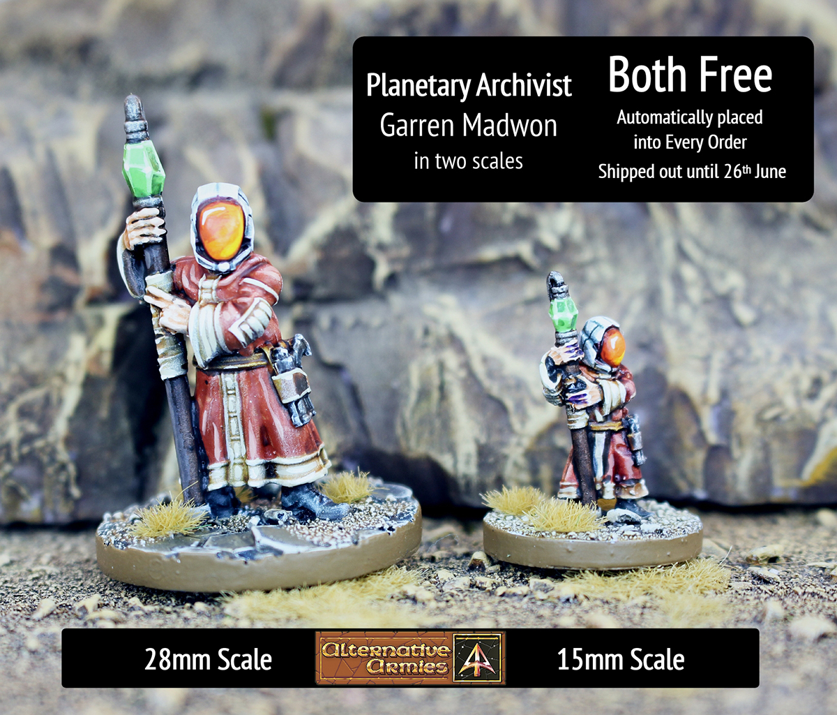 New free! Until 26th June new auto in all shipped orders. Planetary Archivist in two scales (28mm and 15mm). See the article for details, sketch and scale shots. We give you more! shorturl.at/f95KW #alternativearmies #freeminiature #wargaming #tabletopgaming #28mm #15mm